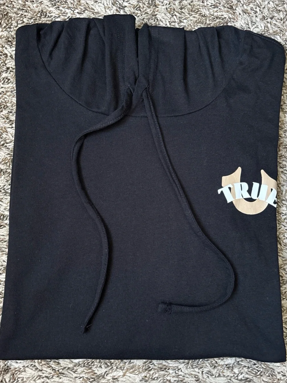 True Religion Black Short Sleeve Hooded Tee with Small Logo